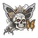skull and moth and smoke tattoo design idea