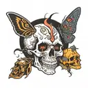skull and moth and smoke tattoo design idea