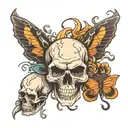 skull and moth and smoke tattoo design idea