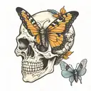 skull and moth tattoo design idea