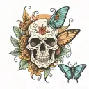 skull and moth tattoo design idea