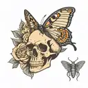 skull and moth tattoo design idea