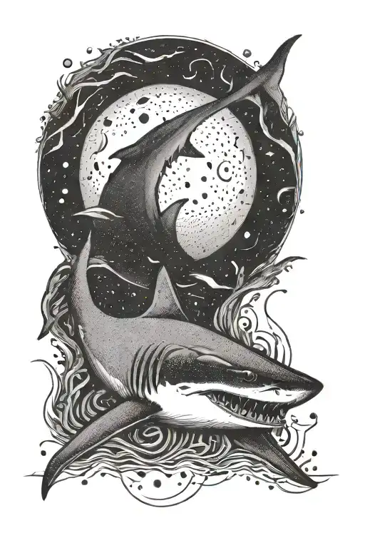 Shark moon tattoo design idea