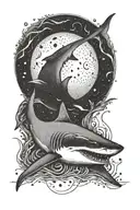 Shark moon tattoo design idea