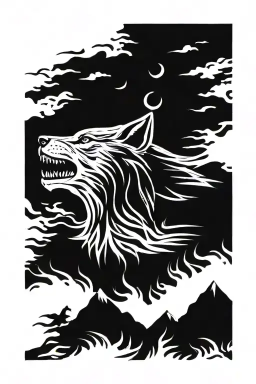 dire wolf howling tattoo design idea