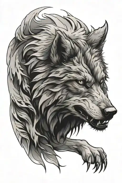 dangerous dire wolf tattoo design idea