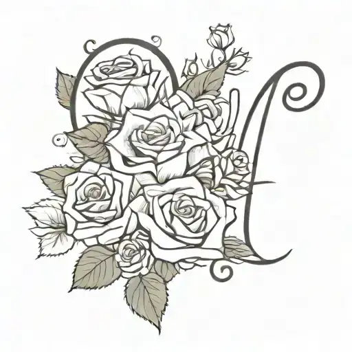 V$P in cursive with 4 roses tattoo design idea