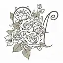 V$P in cursive with 4 roses tattoo design idea