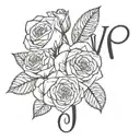 V$P in cursive with 4 roses tattoo design idea
