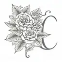 V$P in cursive with 4 roses tattoo design idea