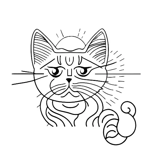cat outline sunshine  tattoo design idea