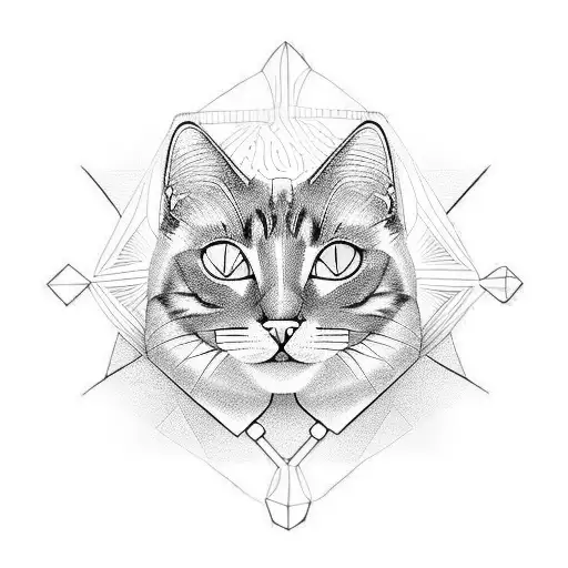 cat outline in a sun tattoo design idea