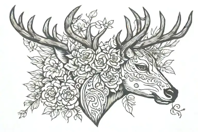 heart OakLee deer head tattoo design idea