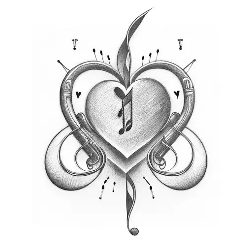 love heart with music lines wrapped around with with music notes tattoo design idea