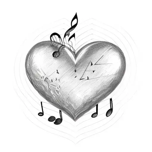 love heart with Staff wrapped around with with music notes tattoo design idea