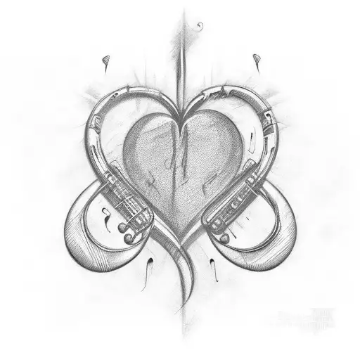 love heart with music lines wrapped around with with music notes tattoo design idea