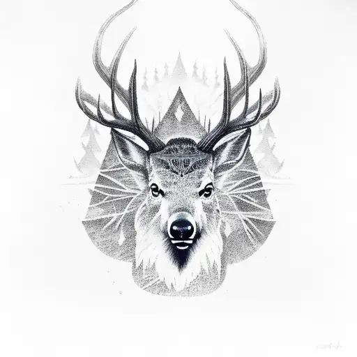 shadow forest with elk tattoo design idea