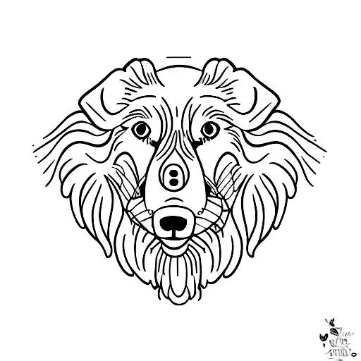 border collie nas flores e folhas tattoo design idea