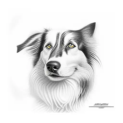 border collie nas flores e folhas tattoo design idea