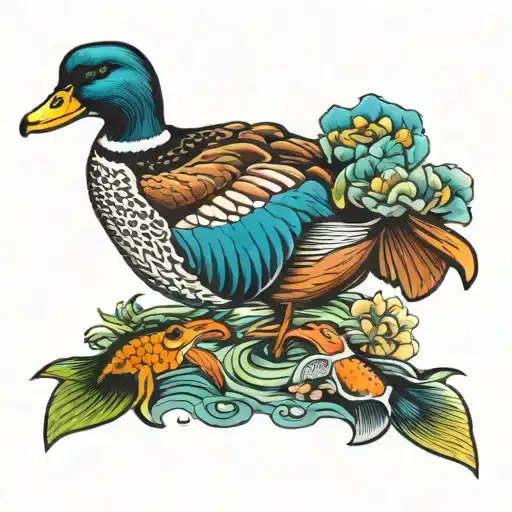 mallard duck blue crab and fish tattoo design idea