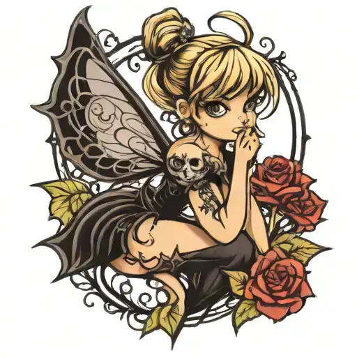 gothic tinkerbell tattoo design idea