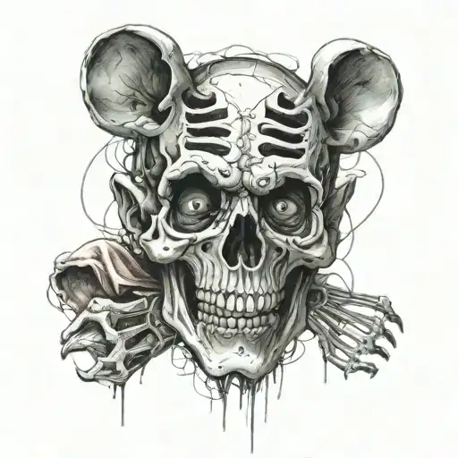 micket mouse half skeleton face half alive half dead tattoo design idea