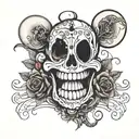 micket mouse half skeleton face half alive half dead tattoo design idea