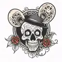 micket mouse half skeleton face half alive half dead tattoo design idea