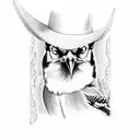 blue jay with devil horns wearing a cowboy hat tattoo design idea