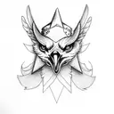 blue jay with devil horns wearing a cowboy hat tattoo design idea