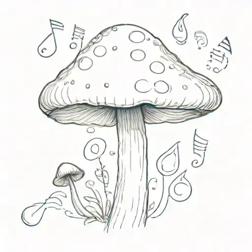 A minimalist sketch of a mushroom with musical notes as the stem tattoo design idea
