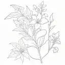 A very simple bouquet of flowers with voilet, daisy, lily of the valley, rose, gladiolus, and chrysanthemum tattoo design idea