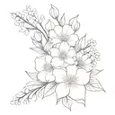 A very simple bouquet of flowers with voilet, daisy, lily of the valley, rose, gladiolus, and chrysanthemum tattoo design idea