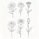 very simple, a voilet, a daisy, a lily of the valley, a rose, a gladiolus, and a chrysanthemum tattoo design idea