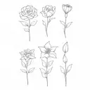 very simple, a voilet, a daisy, a lily of the valley, a rose, a gladiolus, and a chrysanthemum tattoo design idea