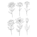 very simple, a voilet, a daisy, a lily of the valley, a rose, a gladiolus, and a chrysanthemum tattoo design idea