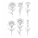 very simple, a voilet, a daisy, a lily of the valley, a rose, a gladiolus, and a chrysanthemum tattoo design idea