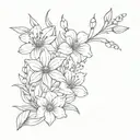 a voilet, a daisy, a lily of the valley, a rose, a gladiolus, and a chrysanthemum seperate with no stems tattoo design idea