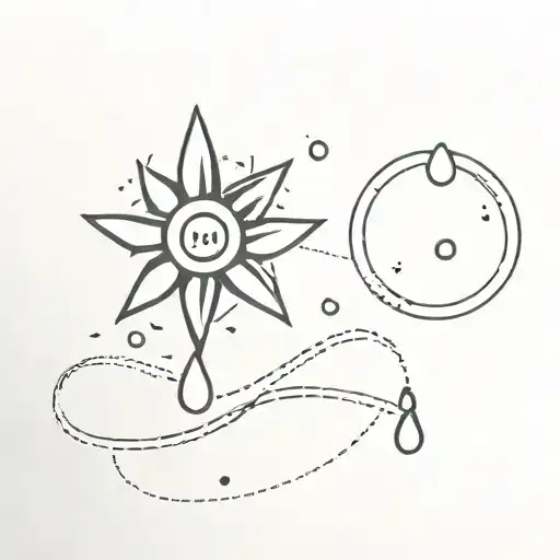 Can you have a minimalist small tattoo generated with 3 raindrops (also different sizes) and also integrate a sun or and tattoo design idea
