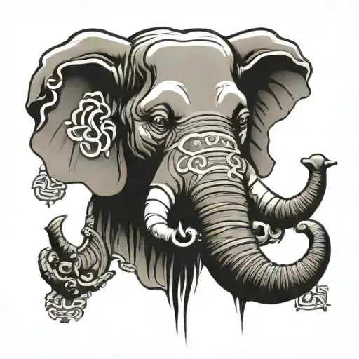 elephant face head on with a rigging shackle held by the trunk tattoo design idea