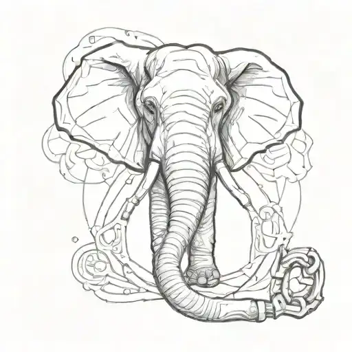 elephant face head on with a rigging shackle held by the trunk tattoo design idea