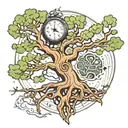 brain space time clock surreal tree roots tattoo design idea
