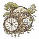 brain space time clock surreal tree roots tattoo design idea