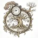 brain space time clock surreal tree roots tattoo design idea