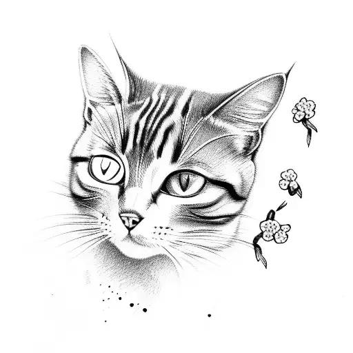 Cherry Blossom, tabby cat tattoo design idea
