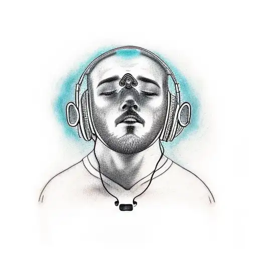 A whale wearing headphones listening to music while riding a motorcycle tattoo design idea