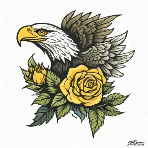 eagle, yellow rose tattoo design idea