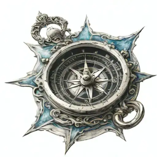 ship captains compass with a flowing ocean in the center of the compass tattoo design idea