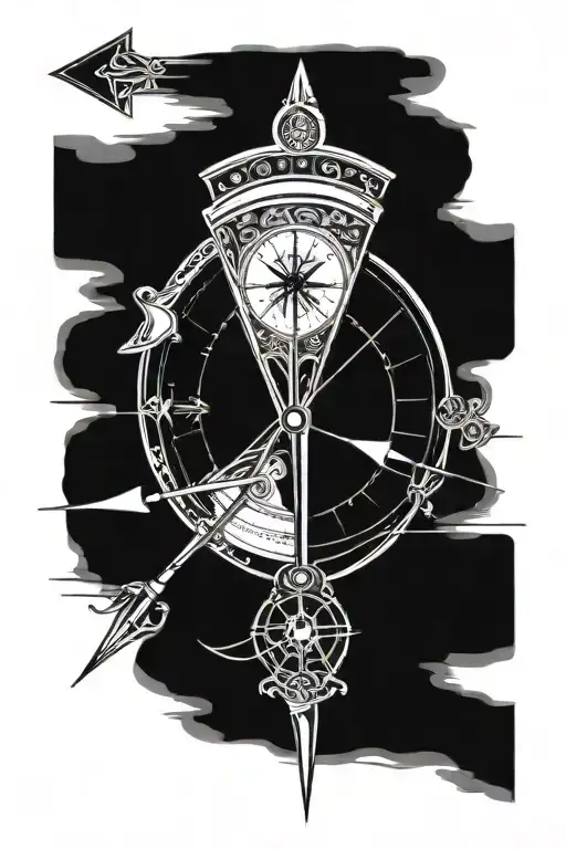 bow arrow compass  tattoo design idea
