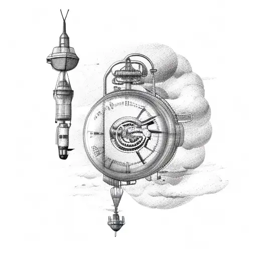 aviation themed with clock bio mechanical tattoo design idea